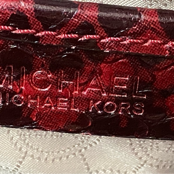Michael KORS Hamilton burgundy chain link red leather python embossed  bag - Picture 5 of 8